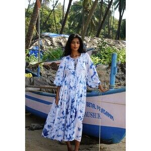 DAUGHTERS OF INDIA Kyra Size M Midi Dress in Deep Sea Romantic Bohemian Flowy